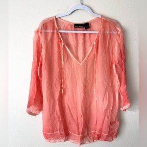 DKNY Jeans orange V-neck Gauze TopTunic  Shirt with 3/4 sleeves